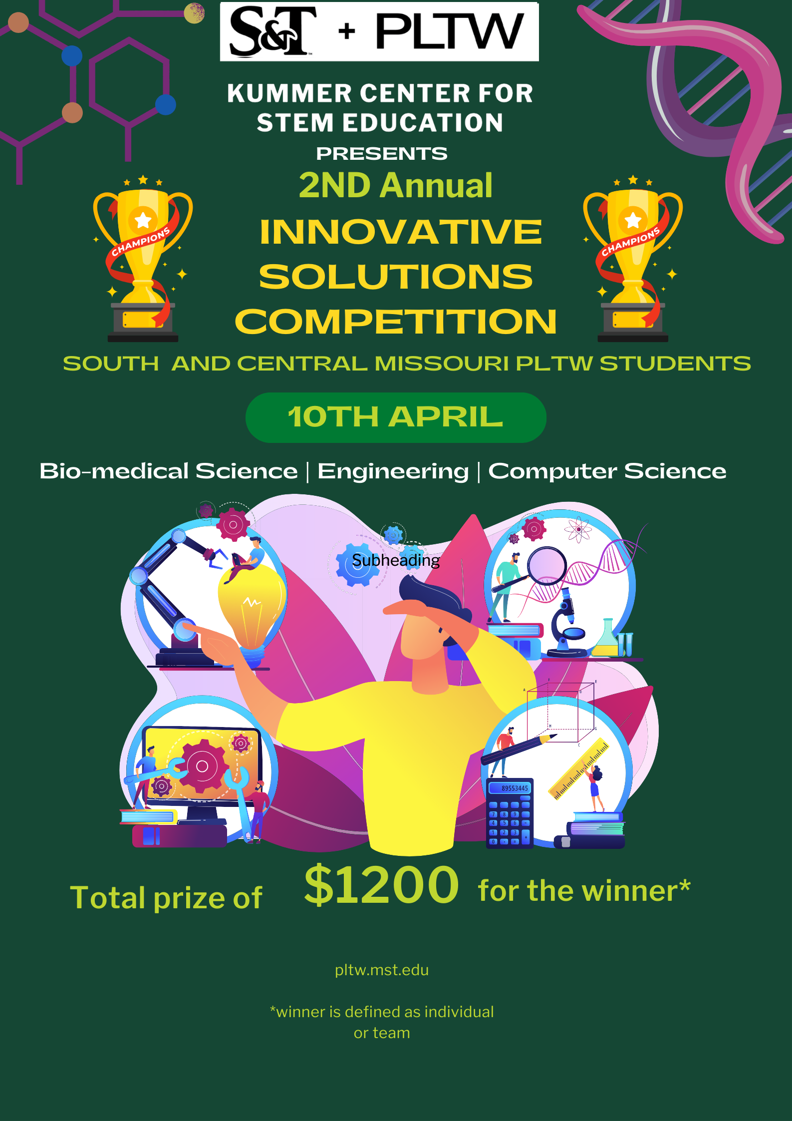 2025 PLTW Innovative Solutions Contest flyer pltw.mst.edu April 10